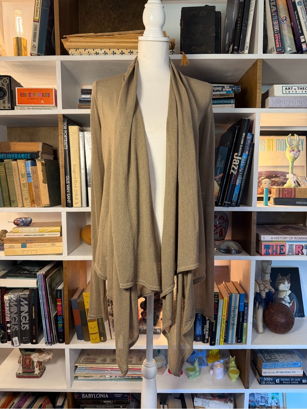 Donna Karan Taupe Draped Open-Front Sweater Shrug